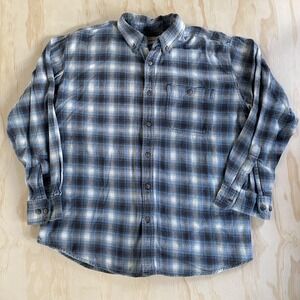 Vintage Bit & Bridle Mens Large Blue Plaid Button Up Western Flannel Shirt